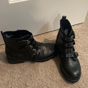 Black Buckle Ankle Boots Goth Emo